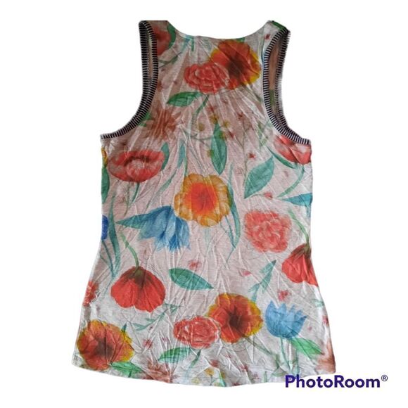 DESIGUAL Amarillo GRAPHIC VEST TANK TOP FLORAL COTTON - Picture 3 of 3